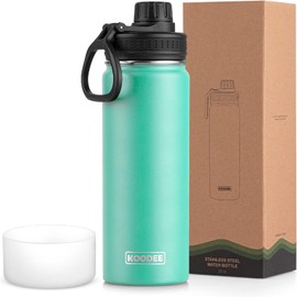 koodee Insulated Water Bottle, 22 oz Stainless Steel Double Wall Vacuum Wide Mouth Sport Bottle with Leakproof Spout Lid (Teal)
