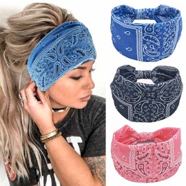 CAKURE Diademas bohemias anchas turbantes anudadas para la cabeza africana, para yoga, diademas para el pelo, accesorios elásticos para el cabello para mujeres y niñas, paquete de 3 (juego de 2b)
