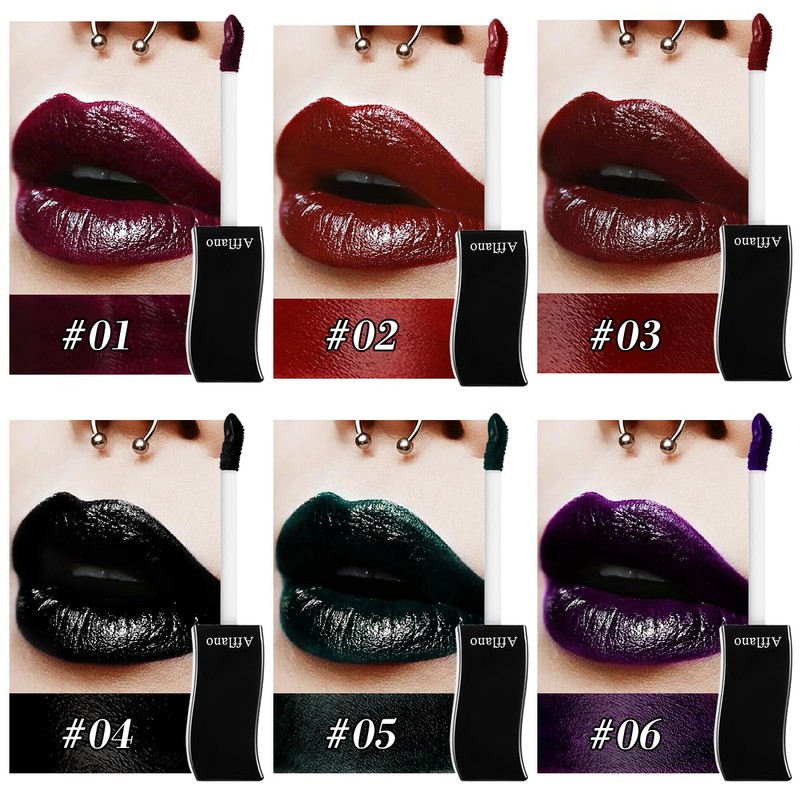 DE'LANCI Burgundy Red Gothic Lips Gloss Dark Red, Waterproof and