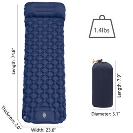 Wind Tour Sleeping Pad Hiking Mattress Pad Ultralight TPU Camping Beach Mat Air Mattress for Backpacking Outdoor Camping (Dark Blue)