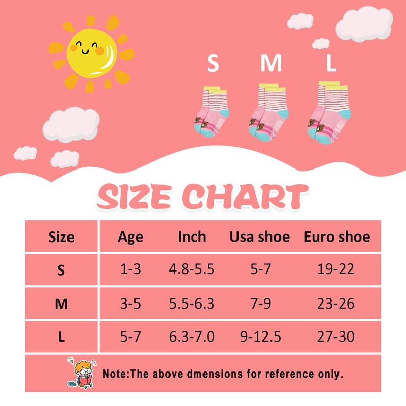 SkiBeaut Toddler Girls Socks 12 Pairs Non Slip Skid Kids