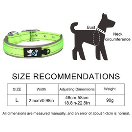 TSKDKIT Adjustable Dog Collar, Super Soft Neoprene Padded Dog Collar, Reflective Dog Collar, Breathable, Weatherproof for Training, for All Dog Breeds (Green, L)