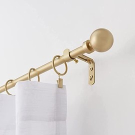 MODE Simplicity Collection 5/8" Diameter Curtain Rod Set with Modern Ball Curtain Rod Finials (Brushed Gold, Fits 36” to 72” Windows)