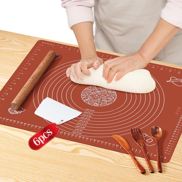 Silicone Baking Mats Set of 6,Non-stick Pastry Mat with Wooden