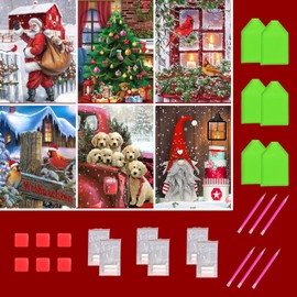 UNIQUORS 5D Diamond Painting Set, 6 Pack DIY Diamond Painting Children Christmas Gnome Dog, Diamond Painting Santa Claus, Crystal Rhinestone Embroidery Bird Adult for Home Wall Decor (30 x 40 cm)