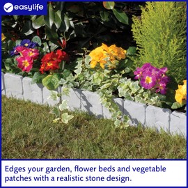 Faux Cobbled Stone Garden Edging | Realistic, Instant fit creates a neat & tidy border around your Lawn Path or Garden | W24xH10cm with a 13cm Spike | From Easylife Lifestyle Solutions | Pack of 10