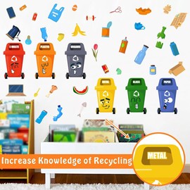 Kids Educational Wall Sticker Learning Wall Decals for Classroom Recycle Sticker for Garbage Recognition Trash Can Label Decal Peel and Stick for Nursery Preschool Home Kitchen Bulletin Board Decor