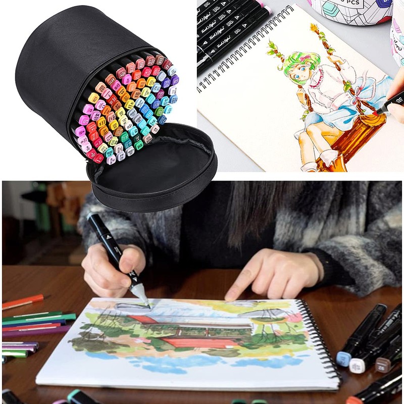 BTSKY Multifunction Marker Case - Zippered Canvas Pen Bag Pencil