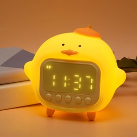 LVOERTUIG Cute Duck Alarm Clock for Kids, Digital Clock, Night Light, Children's Wake Up Lamp, Silicone Rechargeable Alarm Clock Lamp for Bedroom Decor, Birthday Gift (Yellow)