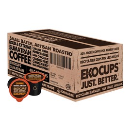 EKOCUPS Artisan Organic Sumatran Coffee Pods, Organic Fair Trade Coffee, Dark Roast Coffee for Keurig K-Cups Machines, Dark Roast Coffee in Recyclable Pods, 40 count