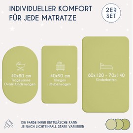 Dreamzie - 2er-Set Spannbettlaken 40x90 cm - Oeko-Tex Zertifiziert, 100% Baumwolle, atmungsaktives Spannbetttuch Jersey Baby, 150 g/m² - Grün