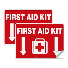 First Aid Kit Sticker, First Aid Kit Sticker Decal for Home, Schools and Business, 2 Pack, 10 x 7 inch Self-Adhesive Vinyl Decal Stickers, Reflective, UV Protected, Waterproof