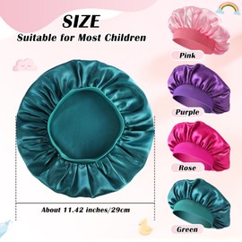 CACASO 4 PCS Kids Satin Bonnet,Soft Silk Bonnet for Sleeping,Sleeping Cap with Wide Band,Kids Bonnets for Girls Hair Bonnet
