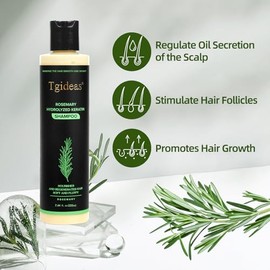 Tgideas Champú orgánico para el crecimiento del cabello de romero para mujeres y hombres, champú natural espesante y fortalecedor con queratina hidrolizada para adelgazar el cabello y la pérdida de cabello, 7.4 onzas líquidas