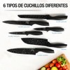 Casa Litus Cuchillos de Cocina Negros Acero Inoxidable 6 Piezas