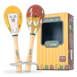 HEJ LØNNE Holz Rassel 2er Set - Maracas Kinder - Holz Musikinstrument zur Förderung von Motorik, Koordination und Sozialverhalten - Holzrassel Baby - Kinder Spielzeug