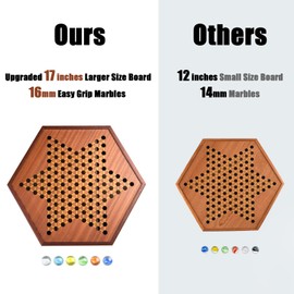 VAMSLOVE Large 17" Chinese Checkers Board Game for 2-6 Player Wooden Game Board, 16mm 60+12 Colorful Glass Marbles, Easy Grasping for Adults and Kids, w/Storage Drawer, Fun for Family Gathering