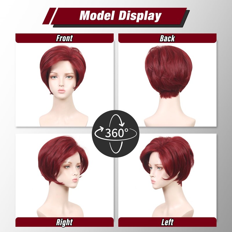FantaLook Short Wine Red Cosplay Wig for Women Halloween Party