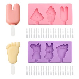 Ice Lolly Moulds, Pack of 2 Ice Lolly Moulds, Cartoon DIY Ice Lolly Moulds with Lid, Includes 40 Reusable Ice Lolly Sticks, BPA-Free, DIY Ice Lolly Mould for Children and Adults