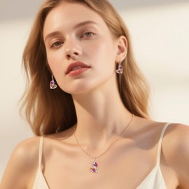 EVEVIC Austrian Crystals Heart Pendant Necklace Earrings Set for Women 14K Rose Gold Plated Drop Earrings Hypoallergenic Jewelry Set Gift for Birthday Anniversary Wedding, Medium, Brass Crystal