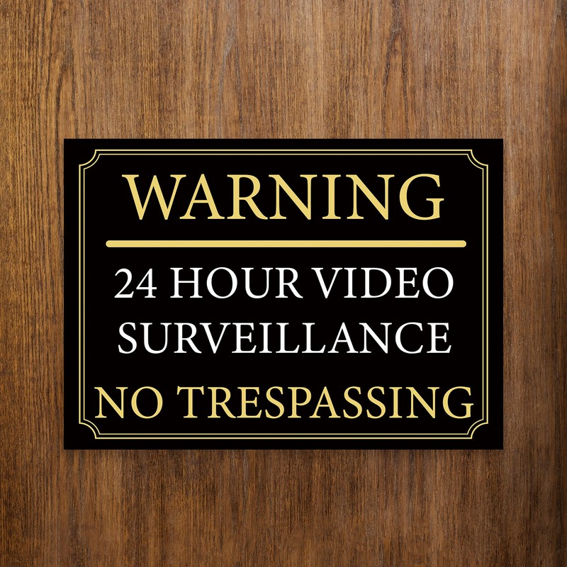 Black And Gold ‘WARNING' '24 HOUR VIDEO SURVEILLANCE’ Warning Sign.