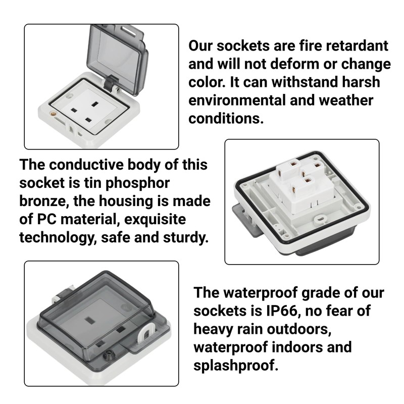3 Hole Socket IP66 Waterproof UK Standard Socket Electrical Socket