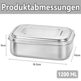 Stainless Steel Lunch Box with 3 Compartments and Sealing Ring, 1200 ml Lunch Box, Leak-Proof, Lunch Box, Casual Lunch Box, Metal for Adults and Children, Nursery, School