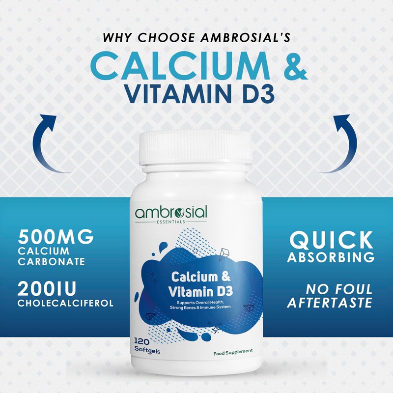 Ambrosial Calcium & Vitamin D Supplement, High Potency, High Strength