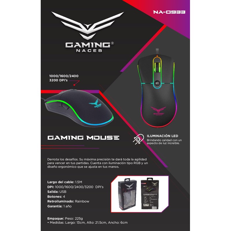 NACEB Mouse Gamer RETROILUMINADO NA-0933