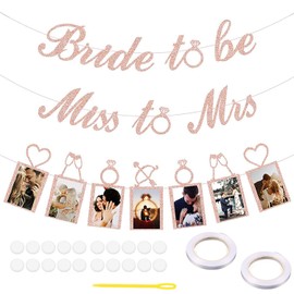 Rose Gold Bridal Shower Decorations Set, BetterJonny Elegant Photo Banner & Garland with Glitter "Miss to Mrs" Sign | Reusable Bridal Shower Wedding Hen Party Supplies Backdrop Decor