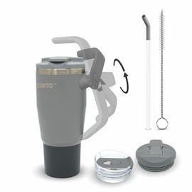 BOTO - Vaso con asa y pajilla, vaso 100 % a prueba de fugas, mango giratorio de 180°, incluye 2 tapas, botella de agua con popote, vasos aislados, ace