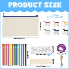 FYSL Pencil Case for Painting for Children, Pack of 12 DIY Blank Fabric Bags, Bags for Painting with Watercolour Pencils, Bookmark, Painting Stencil, Stickers, Children's Birthday Party Favours