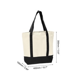 sourcing map Canvas Tote Bag,1Pcs 16" x 14" x 4" Reusable Canvas Bag Tote Bag with an External Pocket, Stylish Canvas Tote Bags - Multipurpose Canvas Shopping Bag (Black)