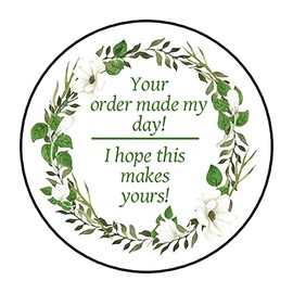 Thank you stickers, labels, tags, Peel and stick, green,"your order made my day"
