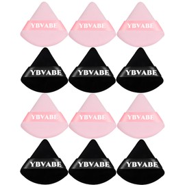 YBVABE 12pieces Powder Puff, Triangle Makeup Puff, Soft and Supple Puffs, Reusable Face Sponge with Strap for Loose Powder Mineral Powder Body Cosmetic Foundation Sponge Makeup Tool (6Black & 6Pink)