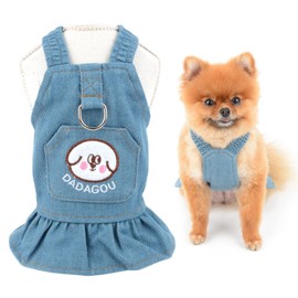 SMALLLEE_LUCKY_STORE Dog Denim Harness Dress, Cute Pocket Puppy Overall Dress for Small Medium Dog Cat Girls Adjustable Pet Jean Skirt with D-Ring Female Dog Clothes Summer Apparel,Light Blue,L