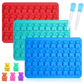 Webake - Moldes grandes de gomitas de más de 3 ml con 2 cuentagotas, paquete de 3 moldes de silicona con forma de oso de 36 cavidades, fáciles de liberar, perfectos para gomitas, dulces, decoraciones