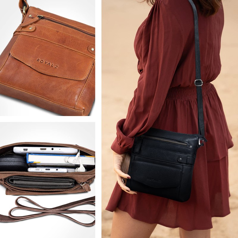 ROYALZ 'Madison' Vintage Handbag Women's Shoulder Bag Small Compact Leather