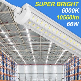 4FT LED Shop Light, 66W 6000K 10560LM White Light Linkable LED Tube Lights, Super Bright Bay Lighting, 6 Rows U Shape LED Lighting, Flush Mount/Hanging 4Ft Shop Light for Garage, Plug and Play, 8pack