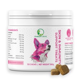 Primary Pets Premium Pet Supplies Skin & Immunity Support Chews for Dogs, Soothe Itchy Skin, Paws, Ears and Eyes, Allergy Sensitivity Support, 120 Soft Chews, Advanced Formula