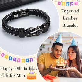 EYQV 30th Birthday Gifts for Men, Leather Bracelet 30th Birthday Gifts for Dad Son Grandad Grandson Uncle Brother, Unique Mens Birthday Gift