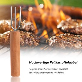 Set of 4 Praline Forks, High-Quality Potato Fork, Potato Fork Made of Rustproof Stainless Steel, Beech Wood Handle, Salad Servers Stainless Steel, Shell Potato Cutlery