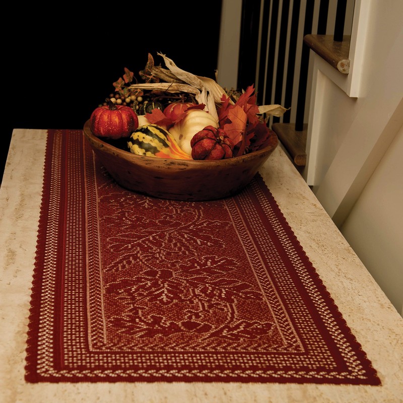 Heritage Lace Oak Leaf Table Runner, Dark Paprika
