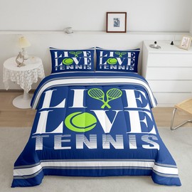 Kids Tennis Comforter Set Full Size Tennis Ball Bedding Set for Boys Girls Teens Bedroom Decor Ball Gaming Comforter Women Men Gift for Tennis Lover Duvet Set with 2 Pillow Case