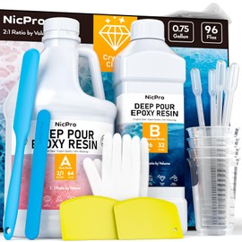 Nicpro 0.75 Gallon Deep Pour Epoxy Resin Kit, 2 to 4 Inch Depth, High Gloss & Crystal Clear Epoxy Resin Deep Pour 2:1 for Craft River Table, Wood Filler, Bar Top, Coating Casting with Mixing Cups