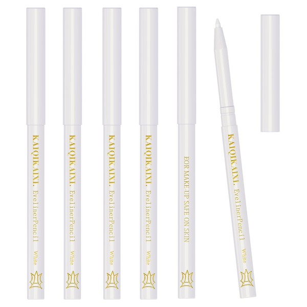 KAIQIKAIXI 6Pcs White Eyeliner Pencils Professional Use as Highlighter,Lip Line Pen Long-lasting Nice Color Eye Brow Gel Pen Makeup Brow Tint Pencils Beauty Makeup Tools
