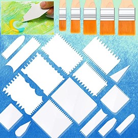 30 Pcs Acrylic Pouring Swipe Painting Tools Supplies Acrylic Pouring Medium Supplies Hake Brush Paint Scrapers 25 Pcs Paint Swipe Accessories and 5 Pcs Paint Brush for Acrylic Painting Technique