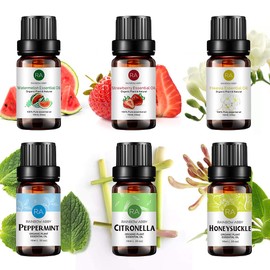 RAINBOW ABBY 6-Pack Orangic 100% Pure Essential Oil Set (Peppermint, Watermelon, Strawberry, Freesia, Citronella, Honeysuckle) 6x10ML
