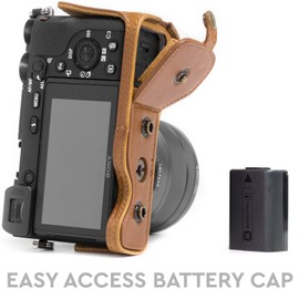MegaGear MG1486 Sony Alpha A6500 (16-70, 18-135 mm) Ever Ready Leather Camera Case and Strap - Light Brown