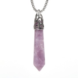 Justinstones Natural Lepidolite Lithium Mica Gemstone Hexagonal Pointed Reiki Chakra Pendant Necklace 20 Inch High-grade Iron Gift Box